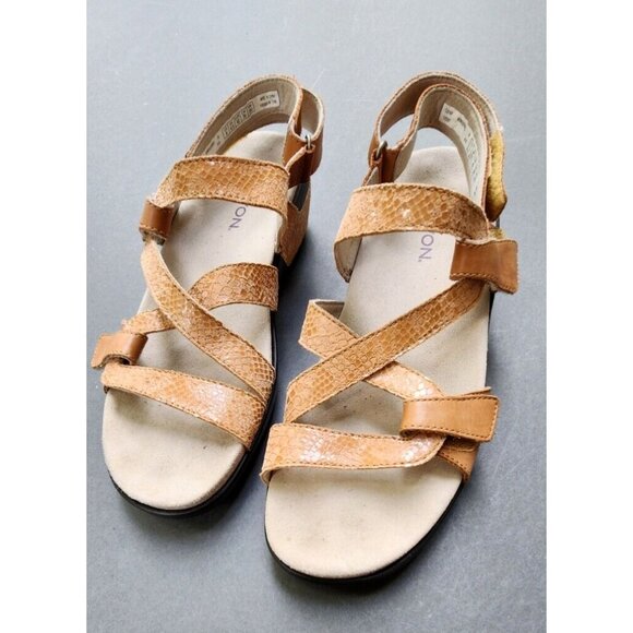 Aravon  Womens Sz9 Power Comfort Tan Leather Sandals Summer Shoes - Picture 2 of 12